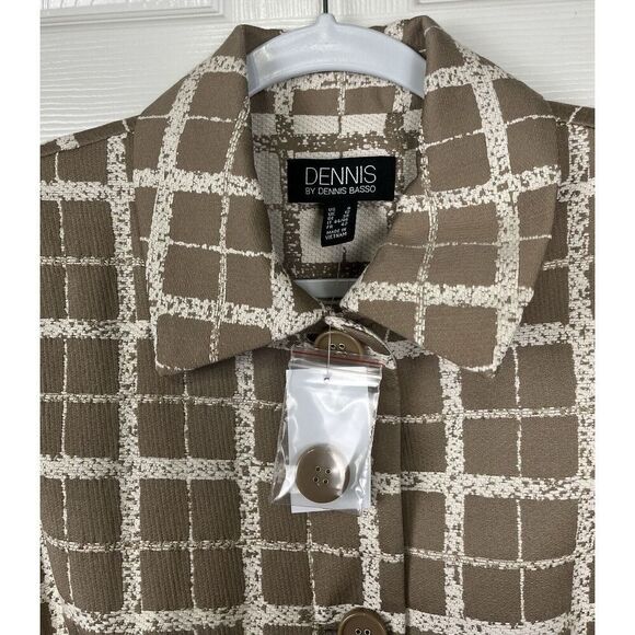 Dennis Basso Women's‎ Plaid Button Front Topper Pockets Cream Tan Size 8 NWT - Picture 2 of 10